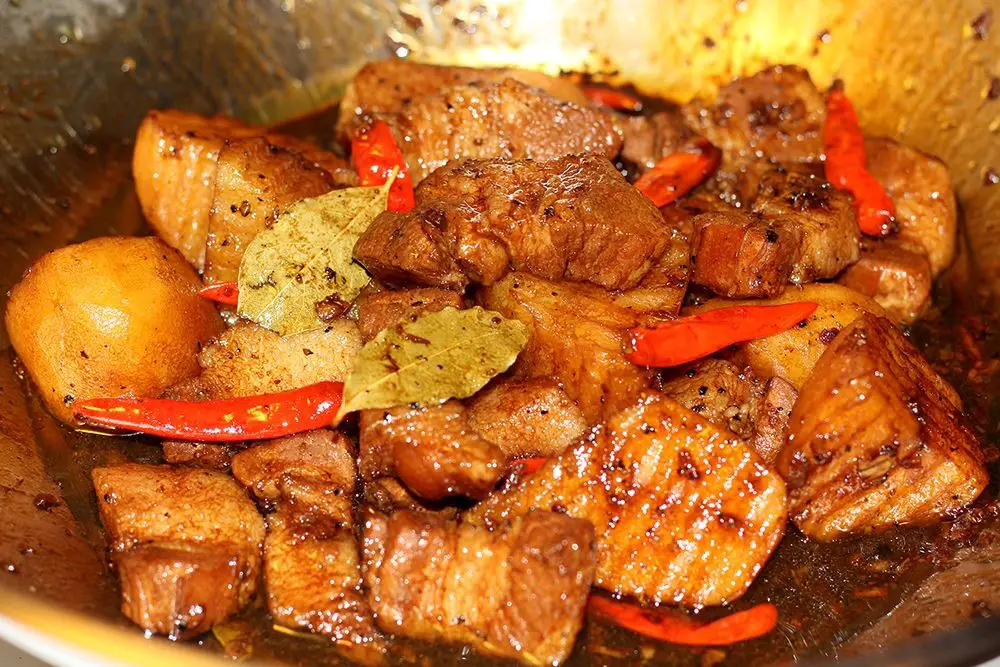 Spicy Pork Adobo with Chili Peppers and Garlic