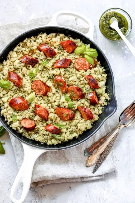 Spicy Sausage and Cauliflower Rice Bowl