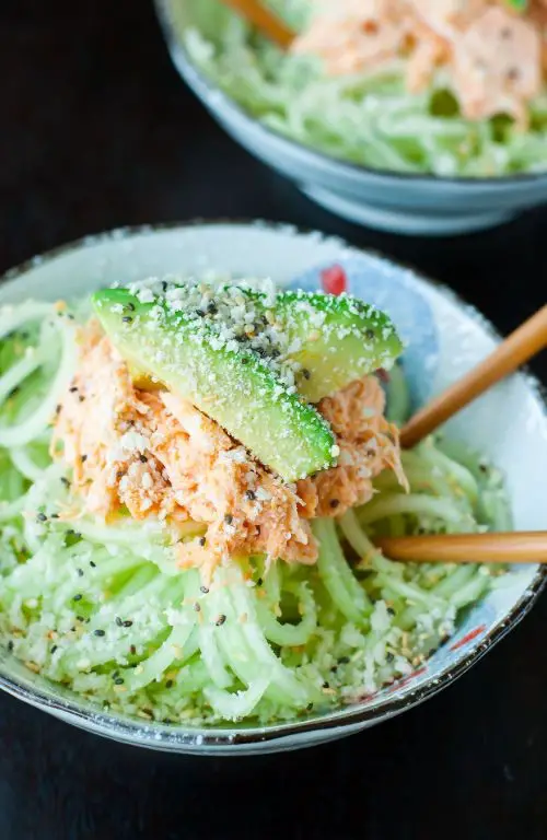 Spicy Sriracha Noodle Salad with Cucumber Ribbons