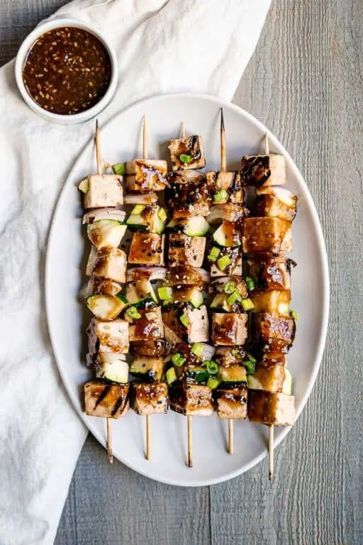 Spicy Tofu Skewers with Sesame Ginger Glaze