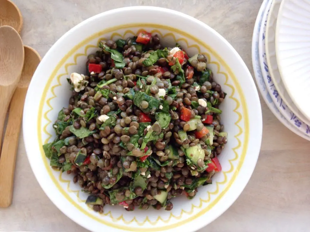 Spinach Lentil and Feta Salad