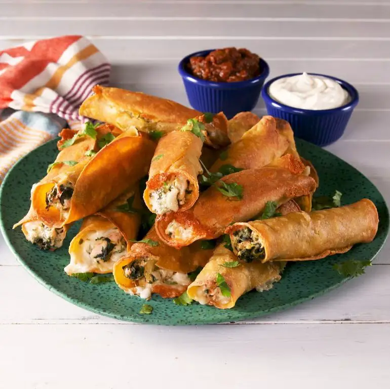 Spinach and Artichoke Chicken Taquitos