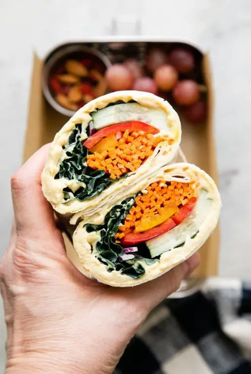 Spinach and Kale Hummus Wrap