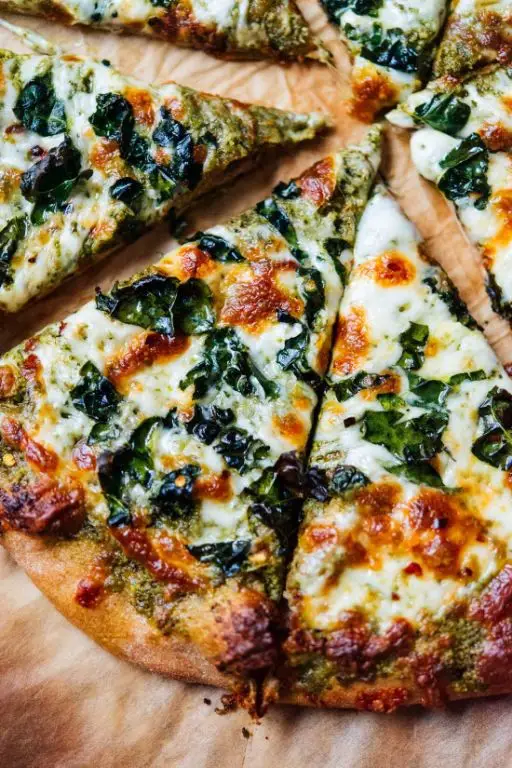 Spinach and Kale Pesto Pizza