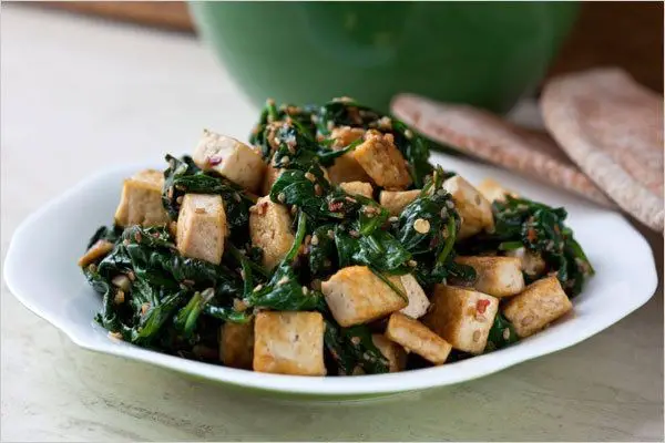 Spinach and Kale Stir-Fry with Tofu