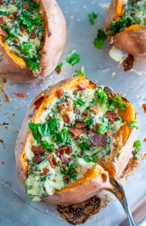 Spinach and Kale Stuffed Sweet Potatoes