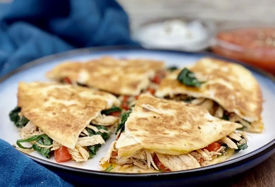Spinach and Shredded Chicken Quesadillas
