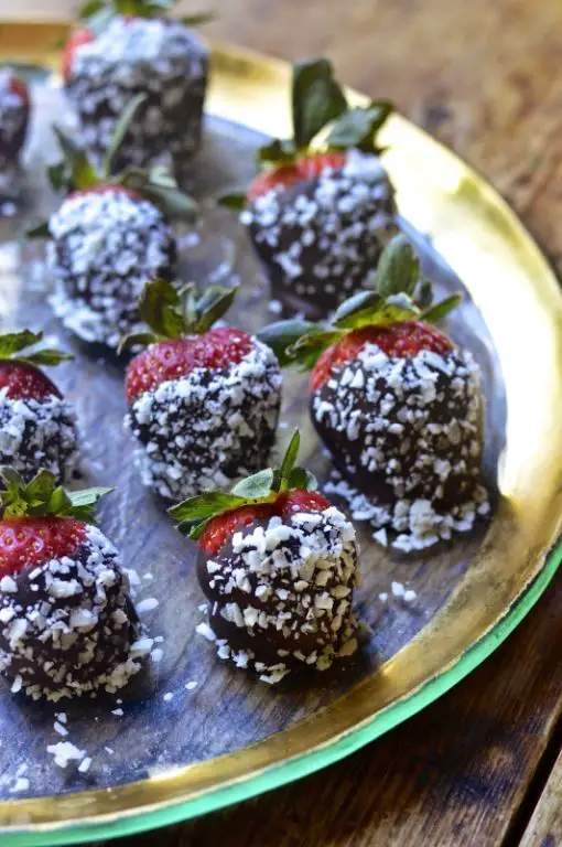 Strawberries Dipped in Chocolate and Shredded Coconut