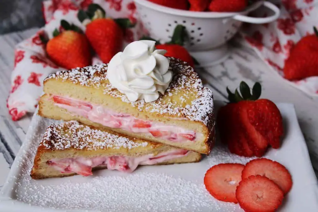 Strawberry Cheesecake French Toast with Powdered Sugar