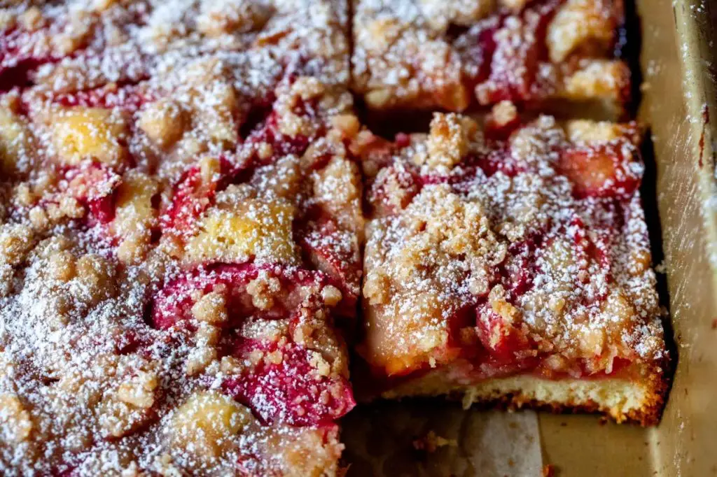 Strawberry Rhubarb Snacking Cake