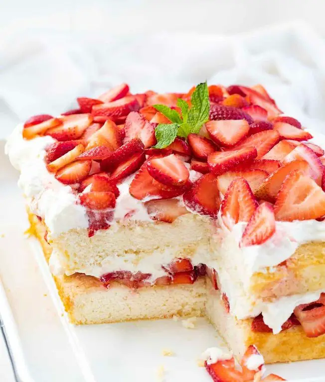 Strawberry Shortcake Sheet Cake with Whipped Cream