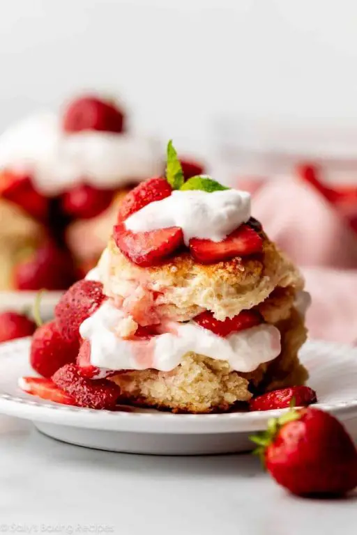 Strawberry Shortcake with Whipped Cream and Powdered Sugar