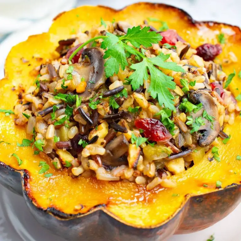 Stuffed Acorn Squash with Wild Rice and Cranberries