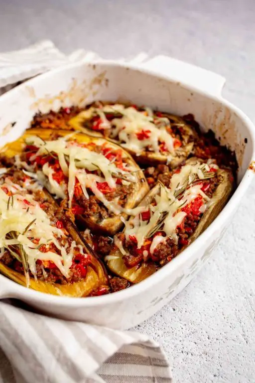 Stuffed Eggplant with Ground Beef and Cheese