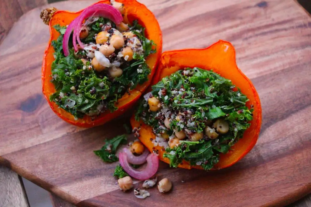 Stuffed Red Kuri Squash with Quinoa and Kale