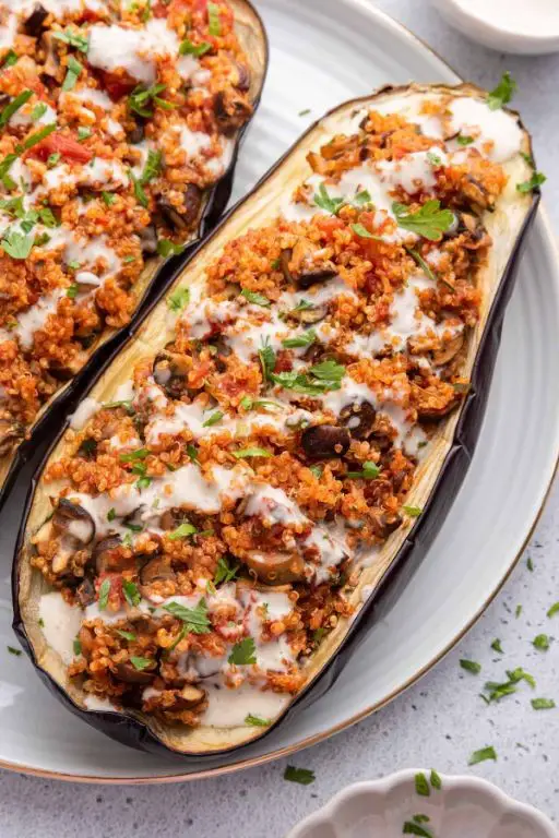 Stuffed White Eggplant with Quinoa and Spinach