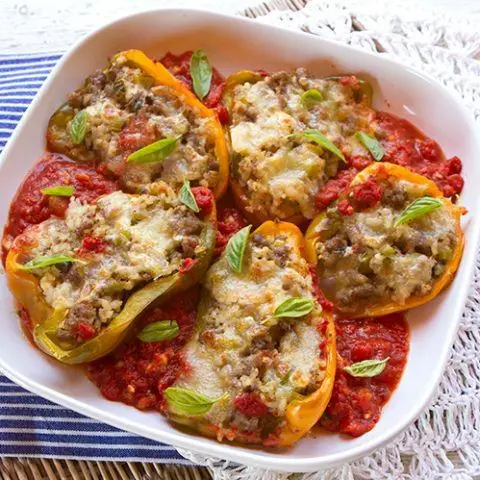 Summer Sausage and Rice Stuffed Peppers