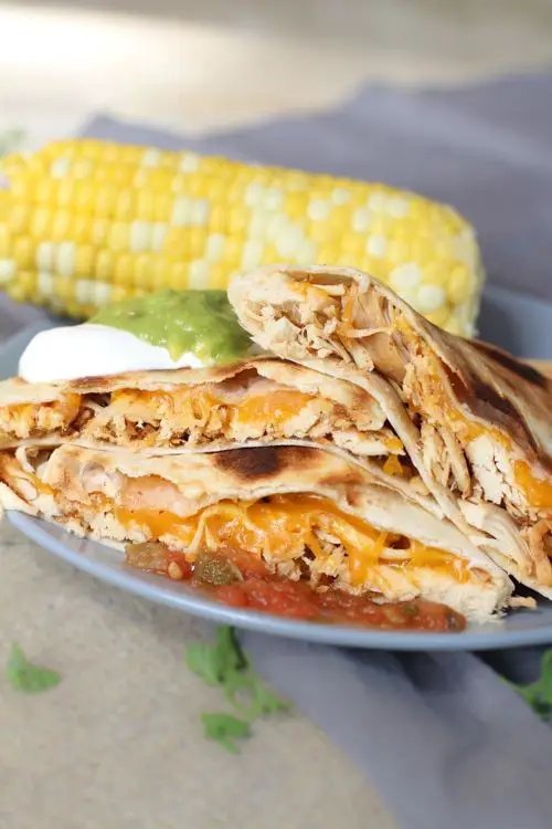 Sweet Corn Shredded Chicken Quesadillas