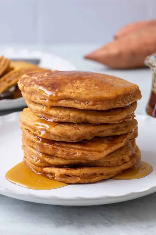 Sweet Potato Pancakes with Maple Syrup