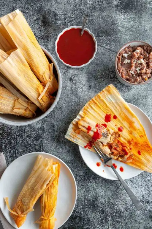 Tamales with Red Chile Sauce
