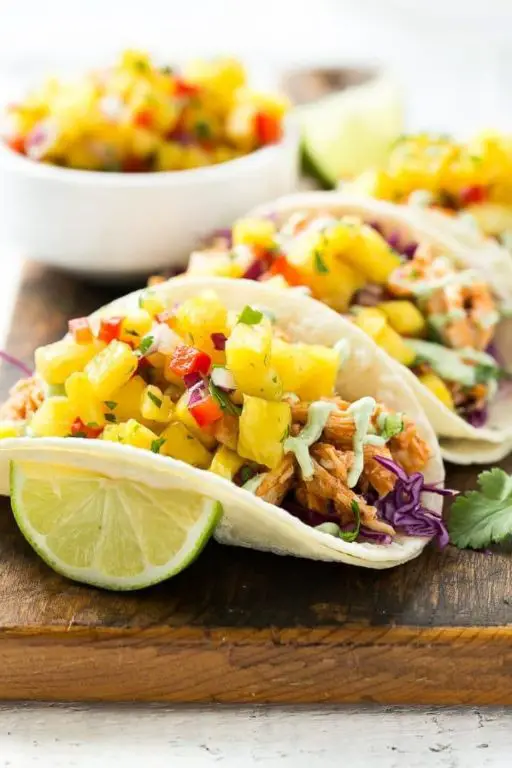 Tangy Pineapple Shredded Chicken Tacos