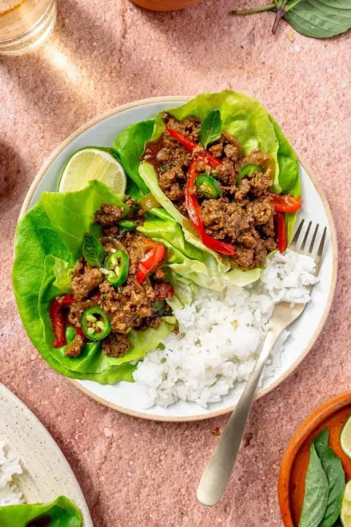 Thai Basil Beef Lettuce Wraps