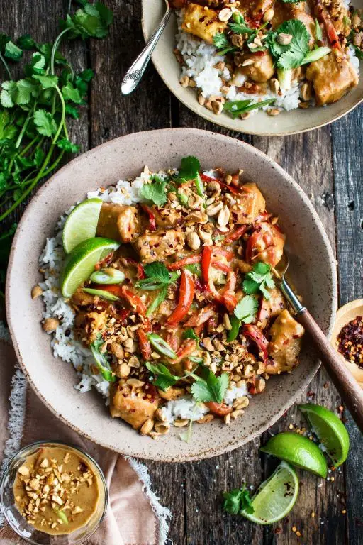 Thai Peanut Baked Chicken Breast with Spicy Peanut Sauce