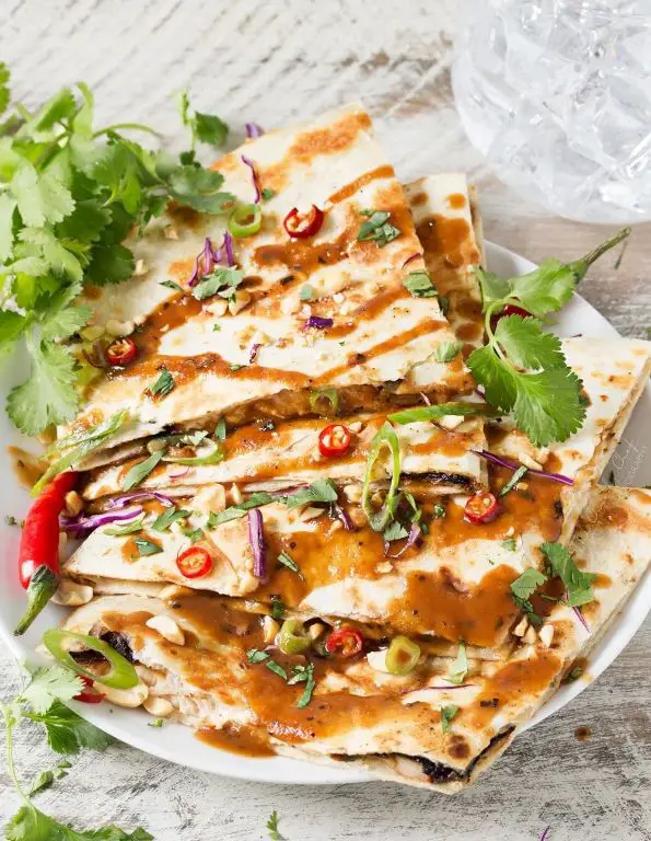 Thai Peanut Shredded Chicken Quesadillas