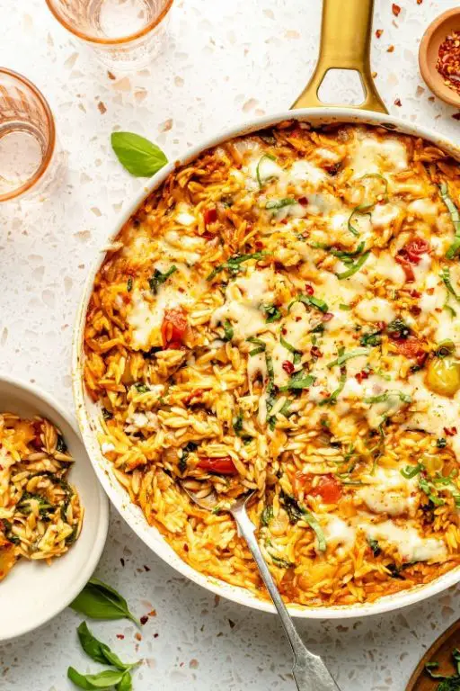 Tomato Basil Baked Orzo