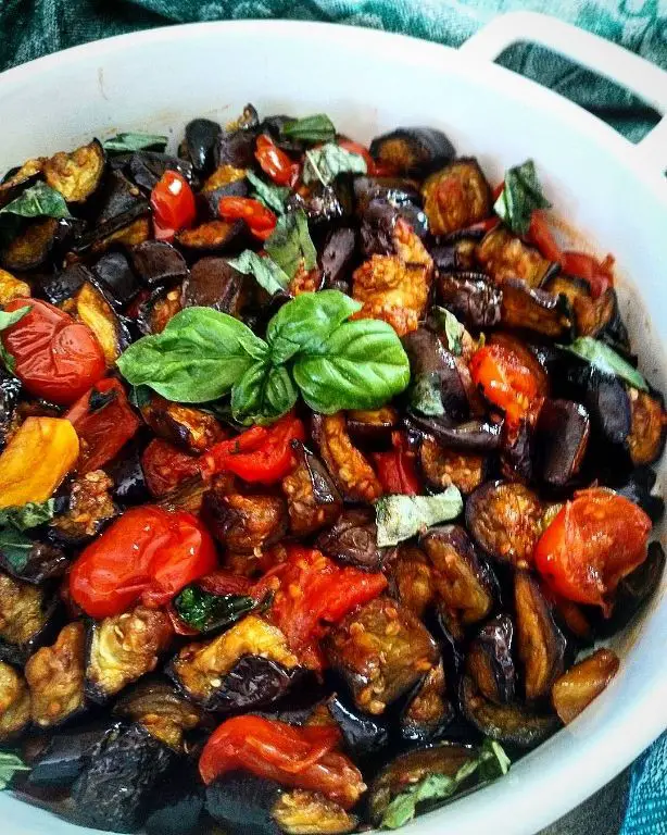 Tomato Basil Sauteed Eggplant