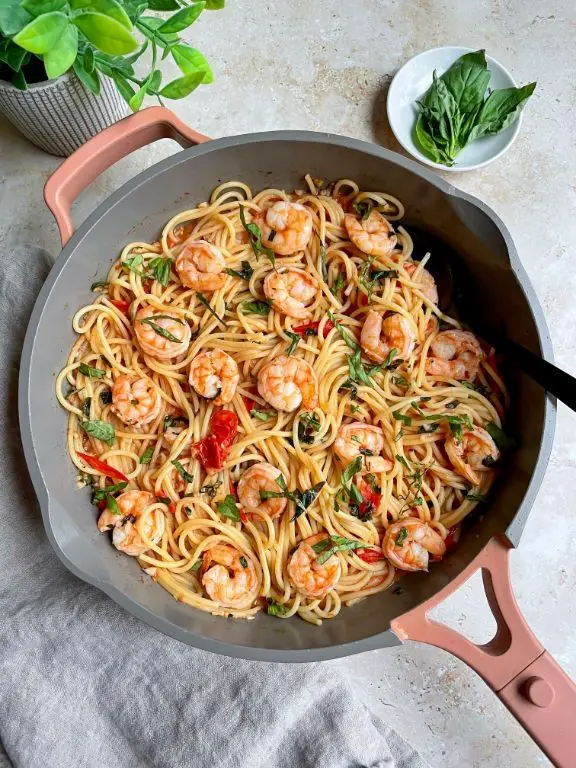 Tomato Basil Shrimp with Whole Wheat Pasta