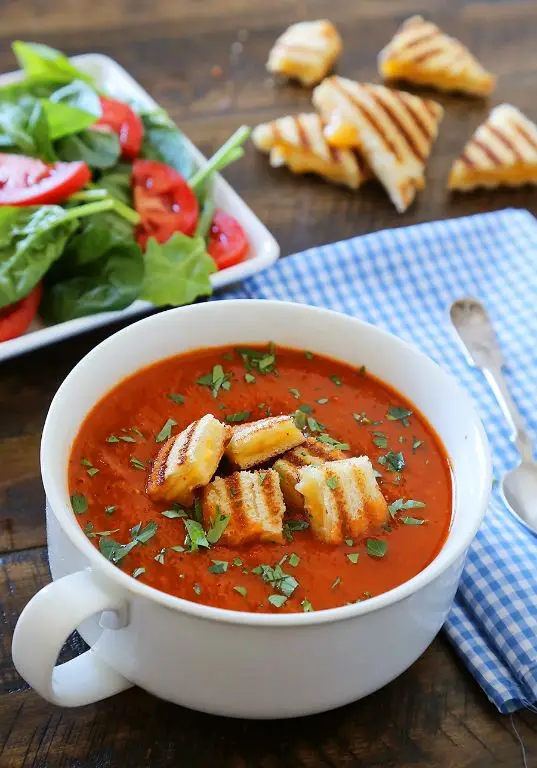 Tomato Basil Soup with Whole Grain Croutons