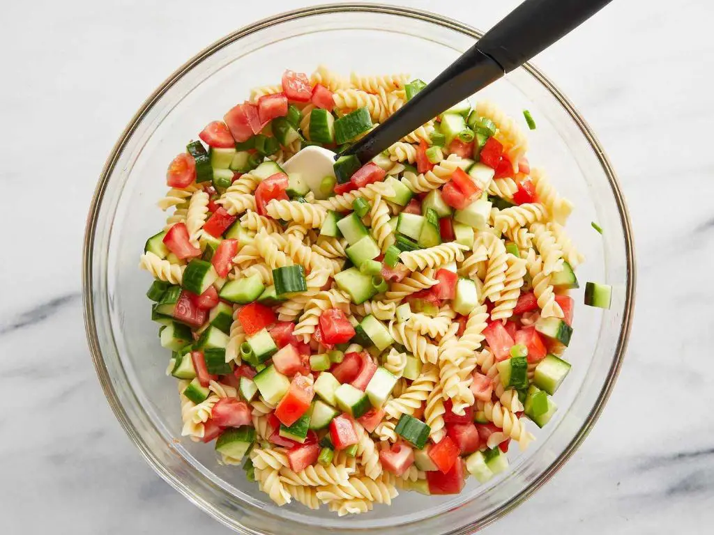 Tomato Cucumber Pasta Salad with Italian Dressing