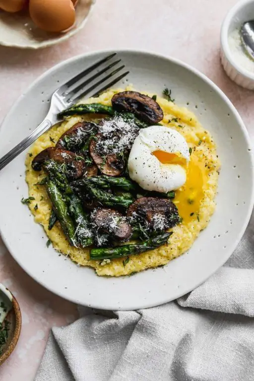Tube Polenta Breakfast Bowl with Poached Eggs