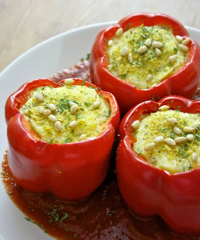 Tube Polenta Stuffed Peppers with Ground Beef