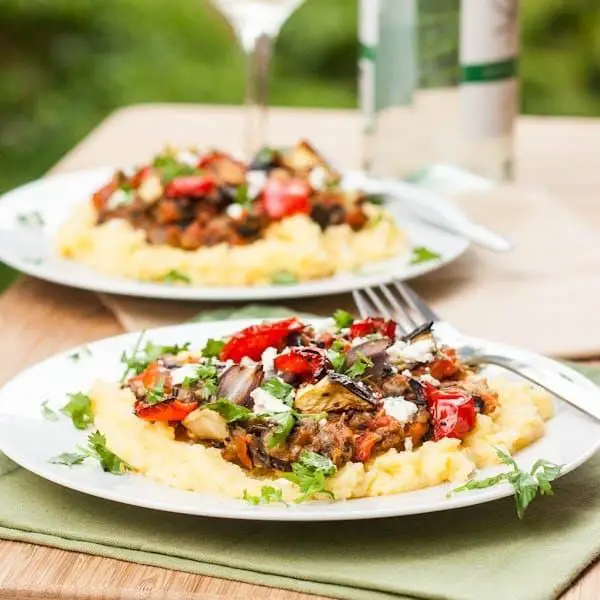 Tube Polenta with Roasted Vegetables and Feta
