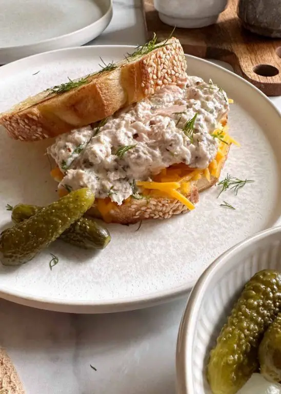 Tuna Melt with Cheddar and Pickles