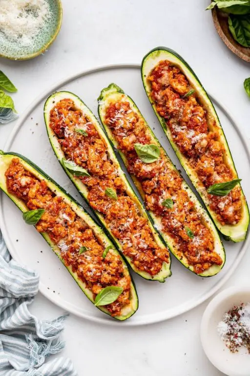 Turkey and Mozzarella Stuffed Zucchini Boats