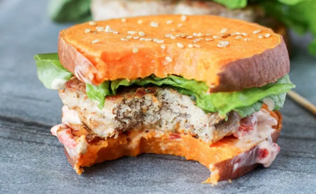 Turkey and Sweet Potato Sliders with Sriracha Mayo