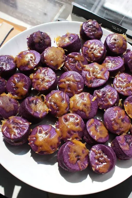 Ube Rice Puto with Cheese Topping