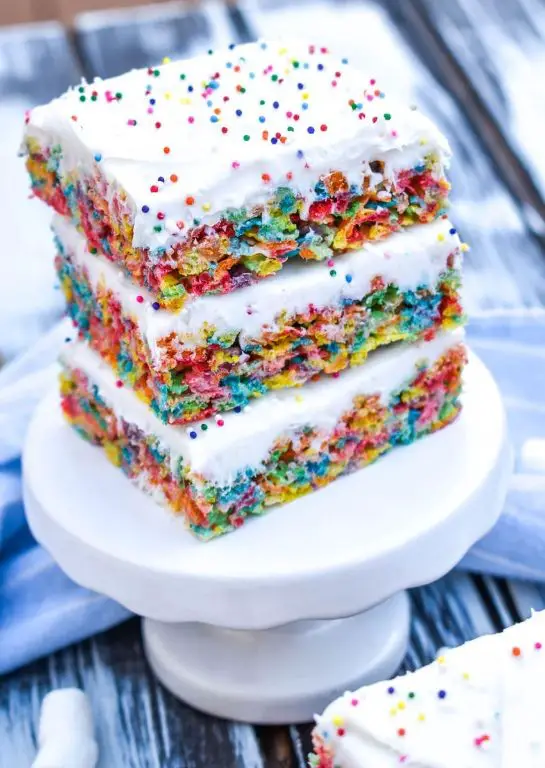 Vanilla Frosting Fruity Pebbles Rice Crispy Dessert
