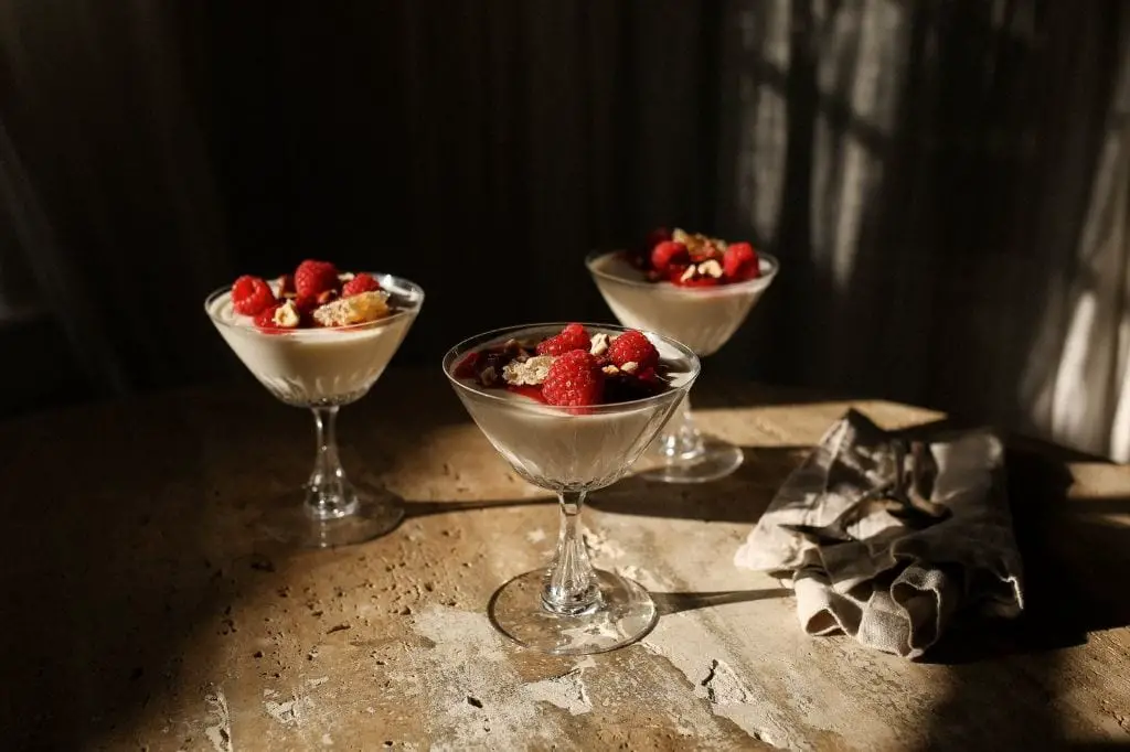 Vanilla Ricotta Panna Cotta with Raspberry Sauce