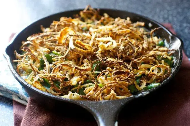 Vegan Green Bean Casserole with Crispy Onions