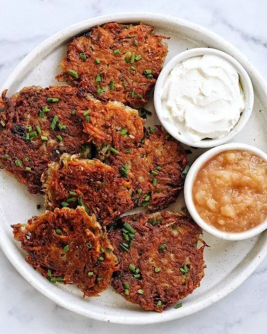 Vegan Potato Latkes with Apple Sauce