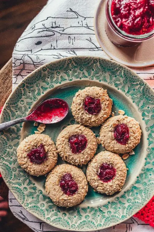 Vegan Thumbprint Cookies with Cranberry Jam