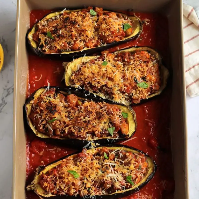 Vegetable Stuffed Eggplant with Parmesan