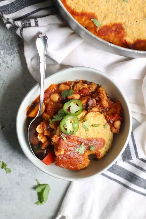 Vegetarian Chili with Cornbread Topping
