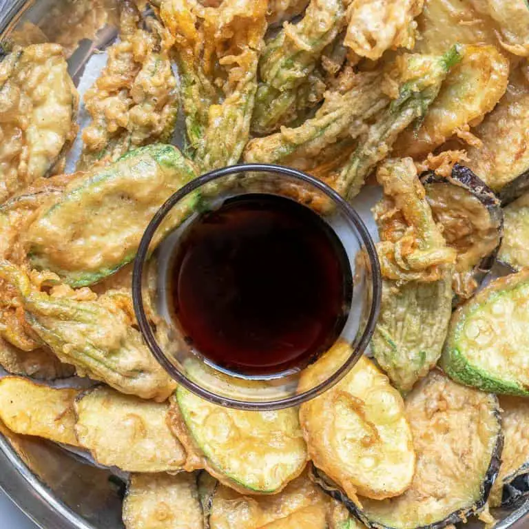 Veggie Tempura Skewers with Soy Dipping Sauce
