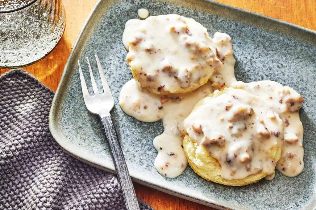Vienna Sausage and Gravy over Biscuits
