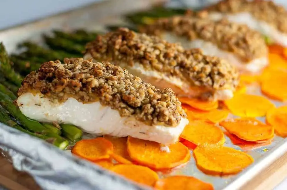 Walnut Crusted Halibut with Maple Mustard Sauce